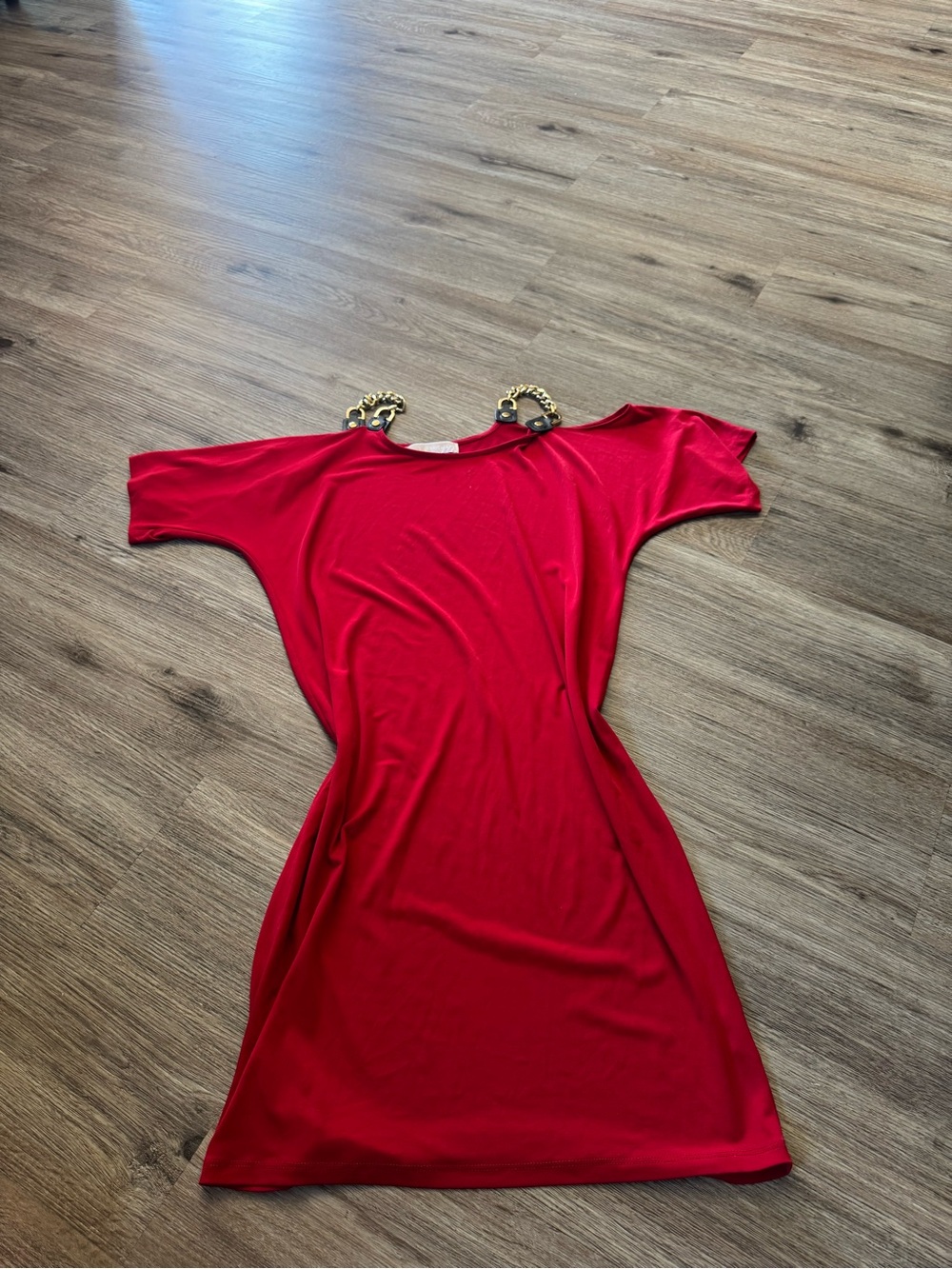 MK Red Chain-Shoulder Women's Dress